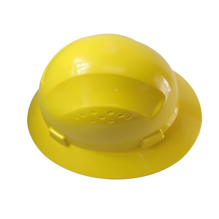 Interstate Safety Snap Lock 4 Point Ratchet Suspension Full Brim Hard Hat / Safety Helmet - 6-1/2" to 8" Heads - Yllw 40408